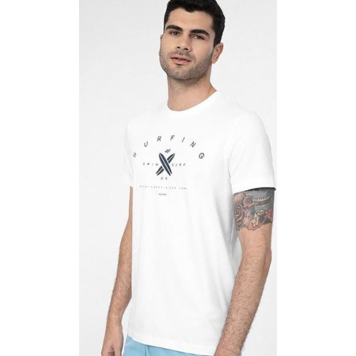 4F MEN'S REGULAR SURFING PRINTED T-SHIRT  ΛΕΥΚΟ