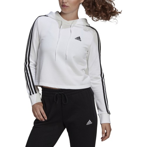 ADIDAS W 3-STRIPES CROPPED HOODIE ΑΣΠΡΟ/ΜΑΥΡΟ